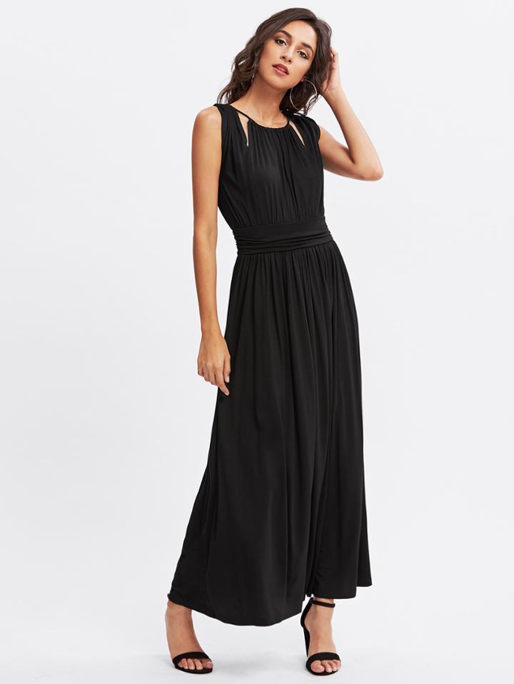 Shein Cutout Neck V Back Ruched Waist Dress