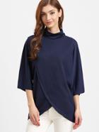 Shein Navy High Neck Wrap T-shirt