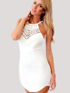 Shein White Lace Halter Cross Strap Halter Dress