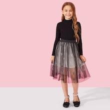 Shein Girls Elastic Waist Mesh Contrast Skirt