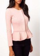 Rosewe Sweet Pink Round Neck Frill Design Spring Blazer