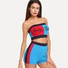 Shein Color Block Letter Crop Top & Shorts Co-ord