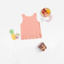 Shein Girls Laser Cut Scallop Top
