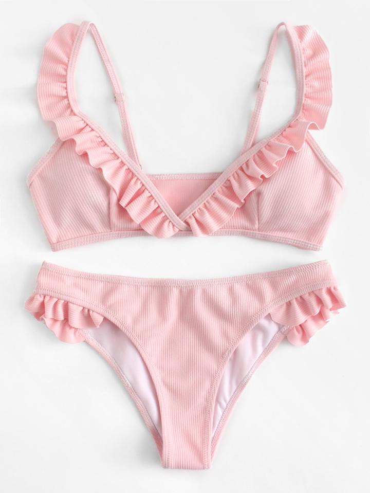 Shein Ruffle Hem Ribbed Bikini Set