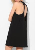 Rosewe Charming Cutout Pattern Round Neck Black Straight Dress