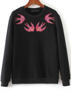 Shein Black Swallow Embroidery Casual Sweatshirt