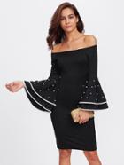 Shein Pearl Beading Layered Cuff Slit Fitted Dress