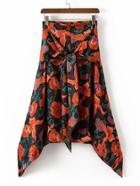 Shein Knot Front Floral Asymmetrical Skirt