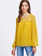 Shein Lace Shoulder Buttoned Keyhole Lantern Sleeve Top
