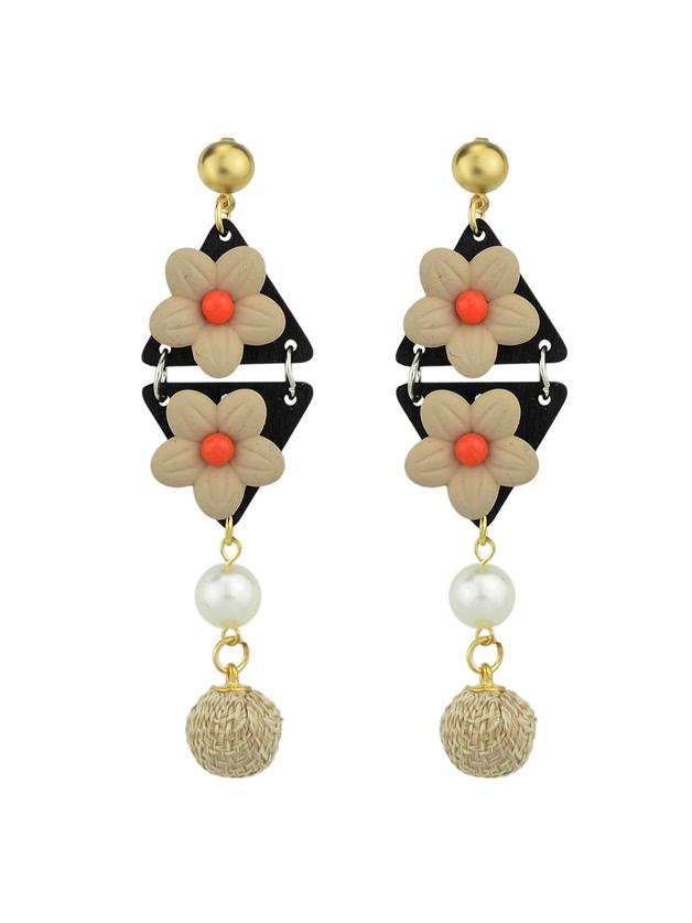 Shein Beige Simulated-pearl Colorful Flower Dangle Earrings