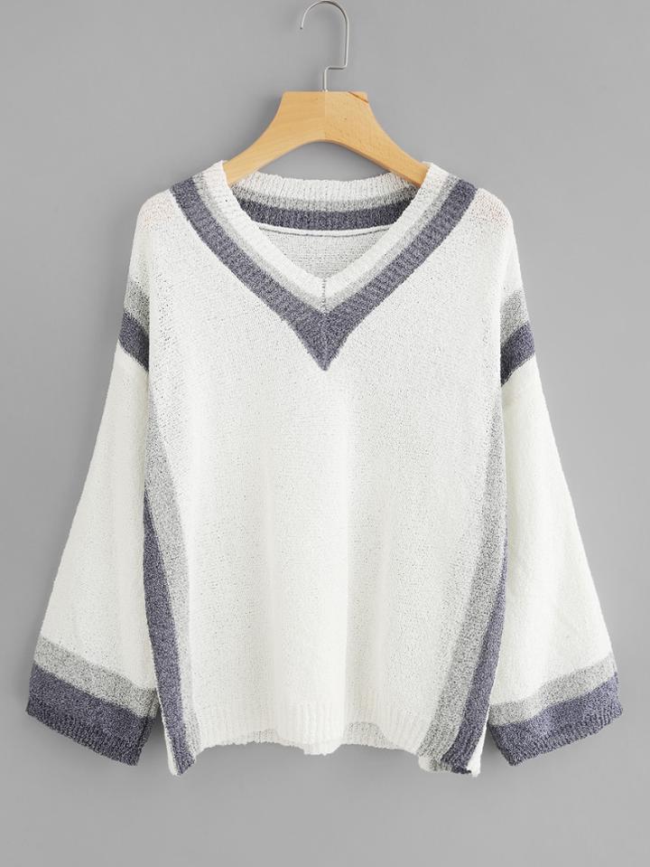 Shein Contrast Striped Hem Sweater