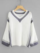 Shein Contrast Striped Hem Sweater