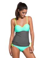 Shein Two Tone Side Tie Tankini Set