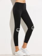 Shein Black Appliques Trim Ankle Leggings
