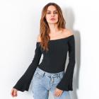 Shein Off Shoulder Bell Sleeve Ribbed Tee