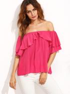 Shein Hot Pink Off The Shoulder Ruffle Blouse