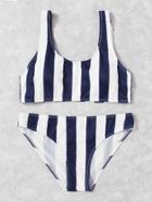 Shein Double Scoop Striped Bikini Set