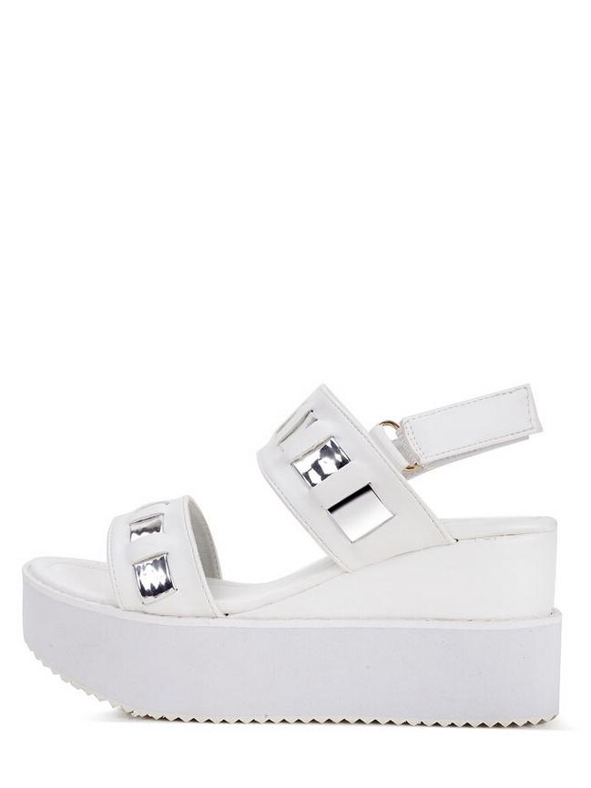 Shein White Open Toe Velcro Wedge Gladiator Sandals