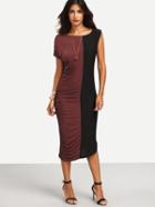 Shein Color Block Ruched Asymmetric Sleeve Dress