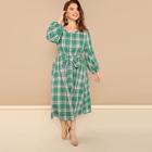Shein Plus Self Belted Plaid Dress