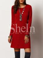 Shein Red Crew Neck Ribbed A Line Dress