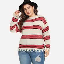 Shein Plus Raw Hem Striped Sweater