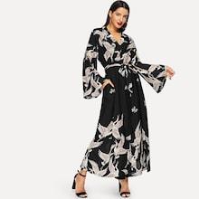 Shein Crane Print Surplice Dress