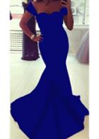 Rosewe Short Sleeve Royal Blue Mermaid Dress