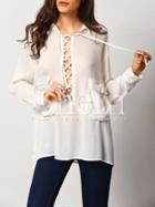 Shein Plunging V-neckline Lace Up Dual Pockets Blouse