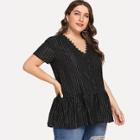Shein Plus Lace Insert Button Up Blouse