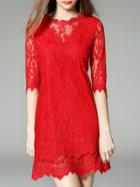 Shein Red Sheer Shift Lace Dress