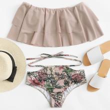Shein Botanical Print Ruffle Layered Bikini Set