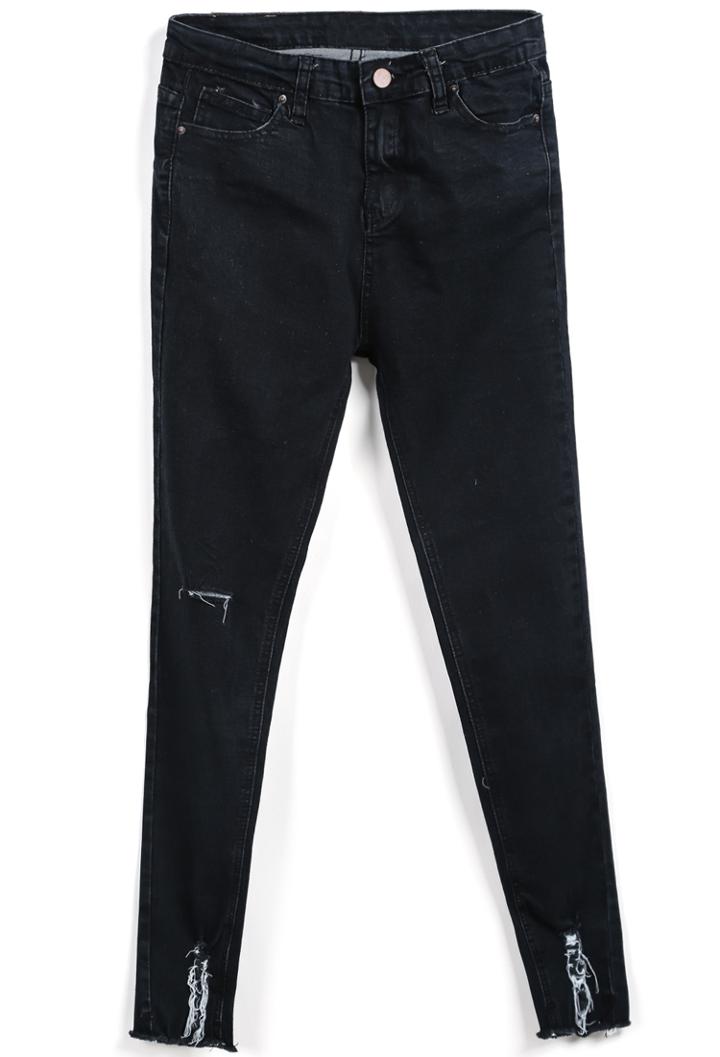 Shein Black Slim Ripped Denim Pant