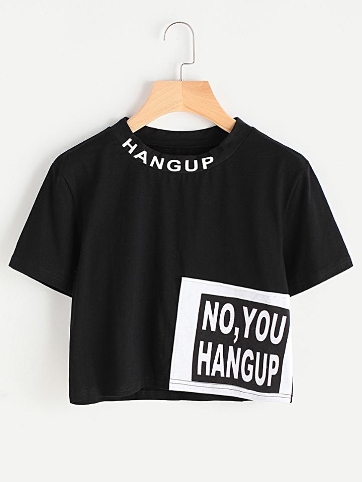 Shein Slogan Print Crop Tee