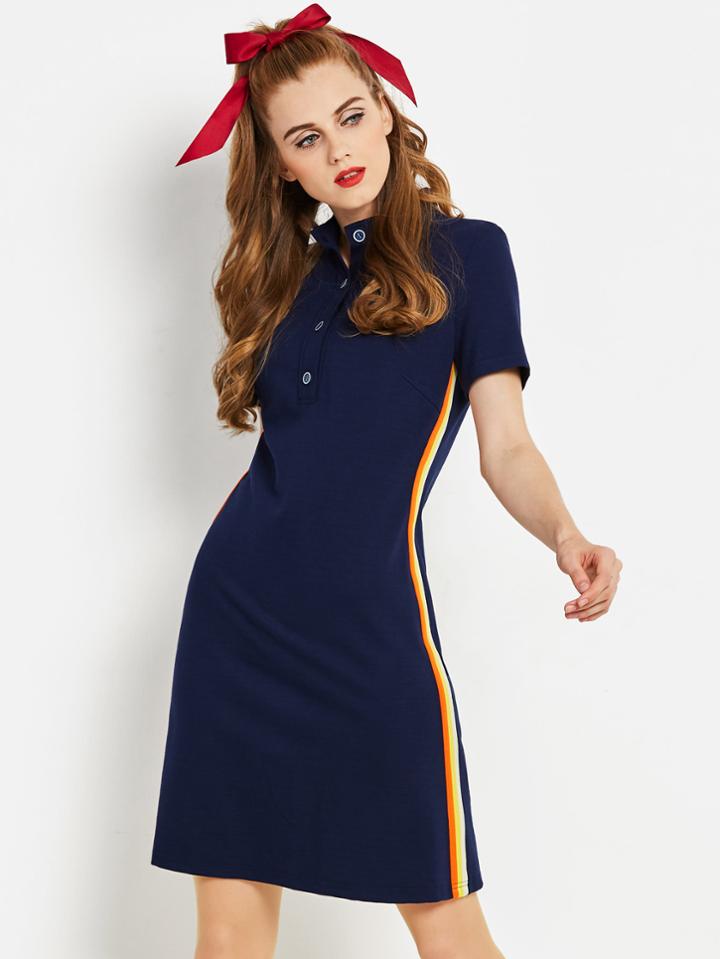 Shein Side Striped Button Detail Dress