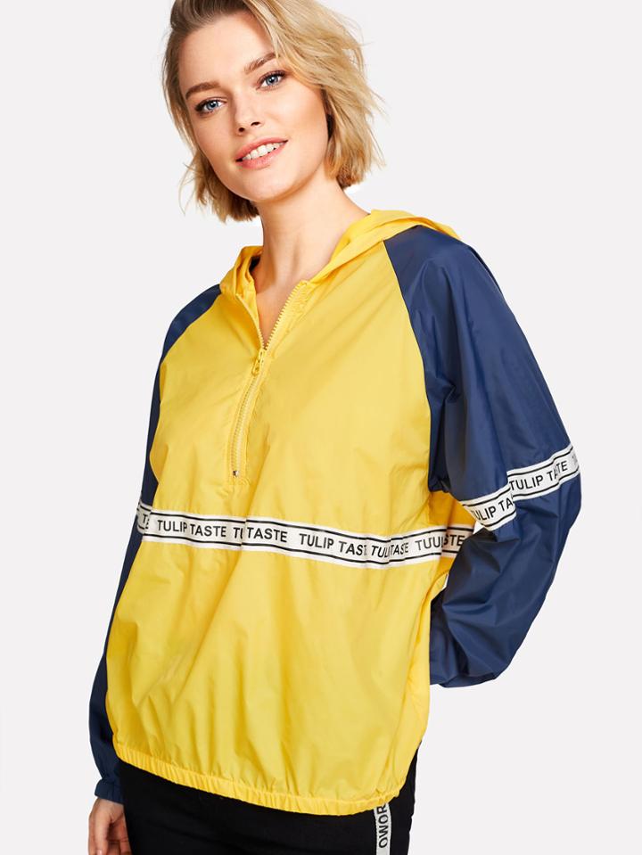 Shein Letter Print Raglan Sleeve Hoodie Jacket