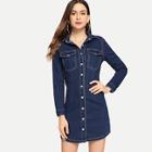 Shein Pocket Detail Single Breasted Denim Dress