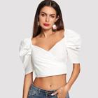 Shein Knot Back Puff Sleeve Crop Top
