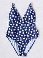 Shein Blue Star Print V Neck One-piece Swimwear