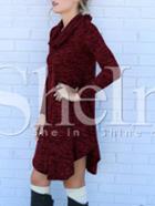 Shein Burgundy Long Sleeve Cowl Neck Asymmetric Dress