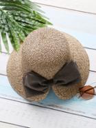 Shein Coffee Slit Design Straw Hat With Bow