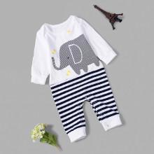 Shein Boys Elephant Print Striped Jumpsuit