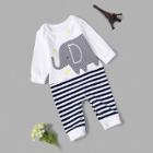 Shein Boys Elephant Print Striped Jumpsuit