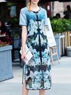 Shein Blue Two-piece Print Split Dress