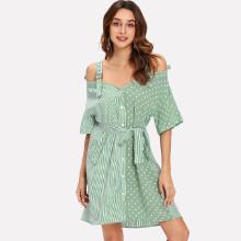 Shein Open Shoulder Contrast Panel Dress