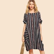 Shein Batwing Sleeve Pocket Side Stripe Dress
