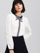 Shein Stripe Contrast Bow Blouse