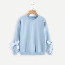 Shein Plus Drop Shoulder Tie Cuff Sweatshirt