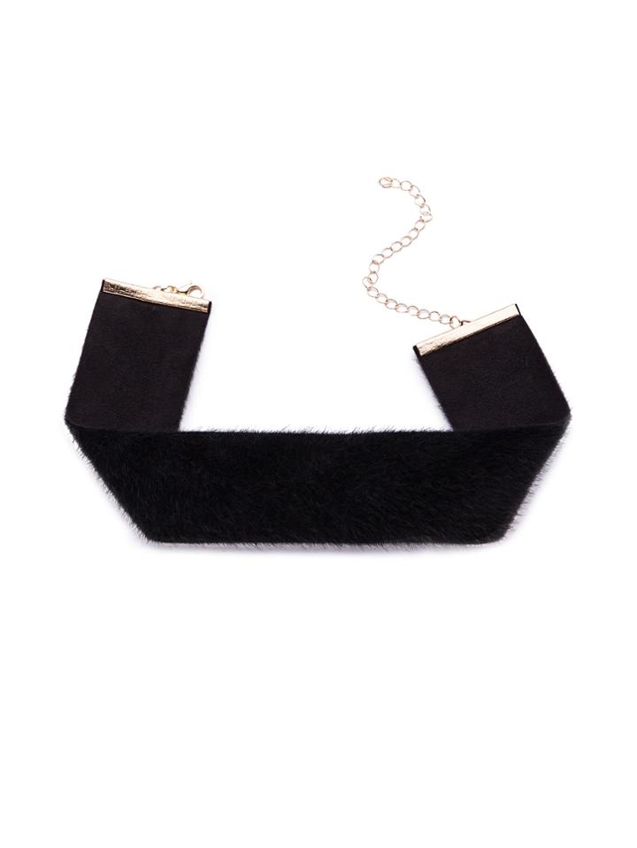 Shein Black Fluffy Faux Fur Wide Choker Necklace