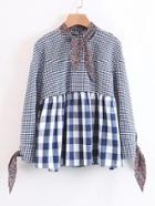 Shein Calico Tie Gingham Babydoll Blouse